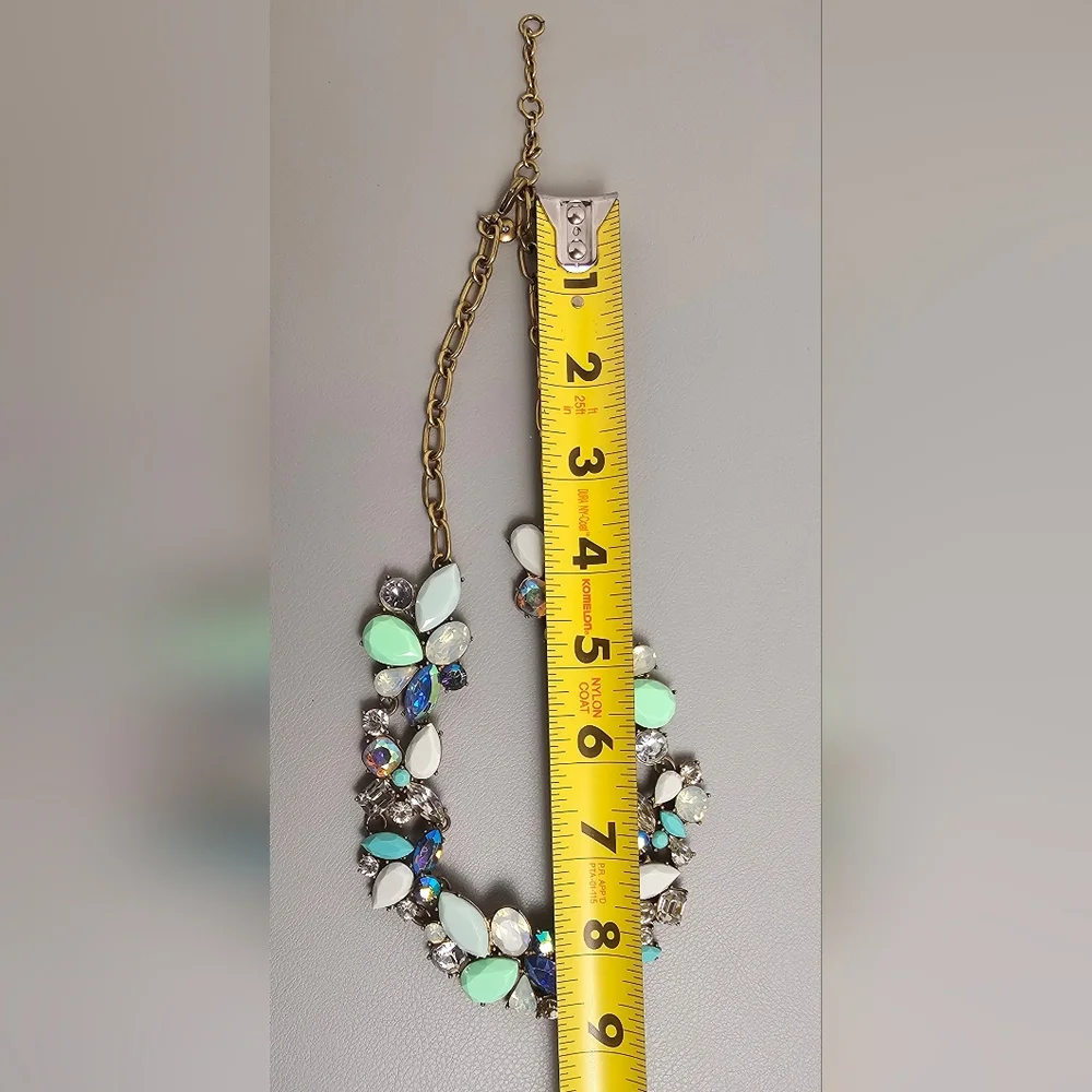 [J. Crew] Cluster Statement Necklace Mint Green, Gray White & Iridescent Stones